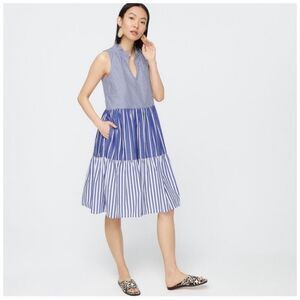 J. Crew Mixed Striped Tiered Popover Dress Style AK264 Size S